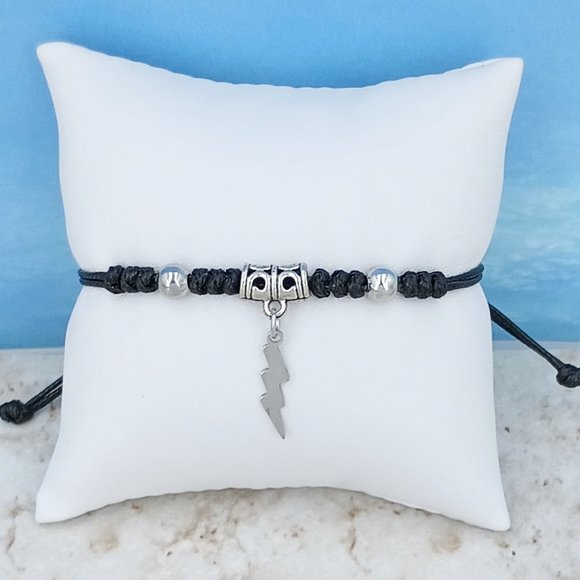 Lightning Bolt Bracelet Anklet Adjustable Silver Tone Friendship String 1011-48 - Picture 1 of 3